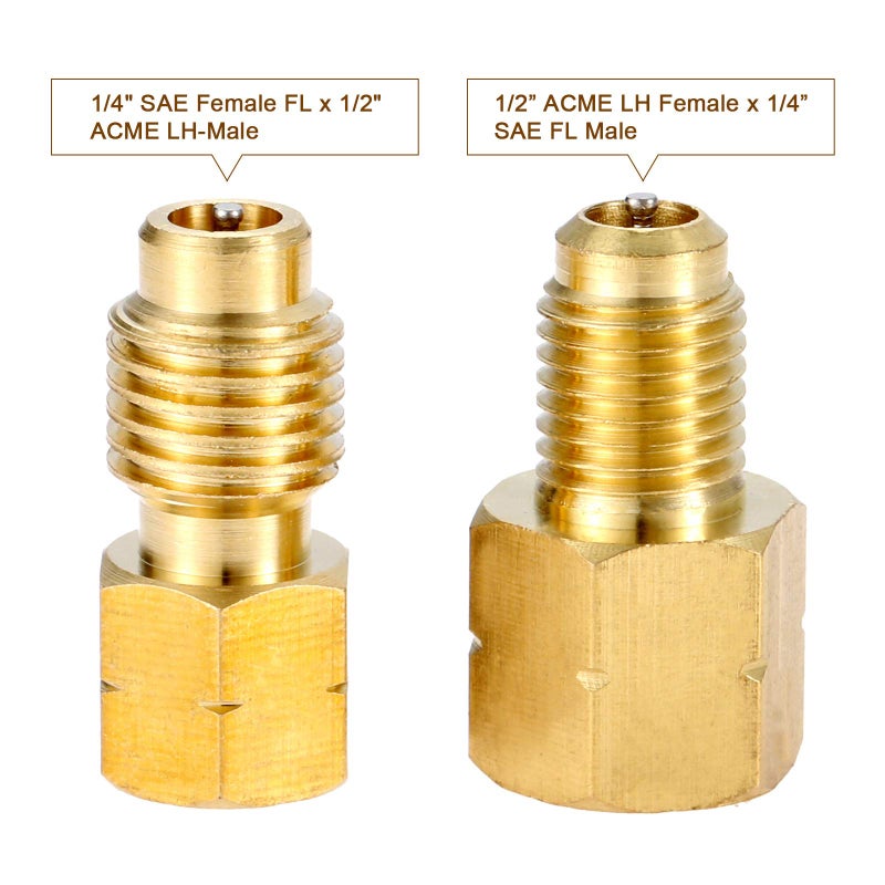 Mtsooning محول R1234yf مع قلب صمام، أنثوي FL × 1/2'' LH-ذكر، 1/2'' LH أنثوي × 1/4'' SAE FL ذكر، مناسب لتحويل التبريد، مع 1 مزيل قلب صمام - Image 5